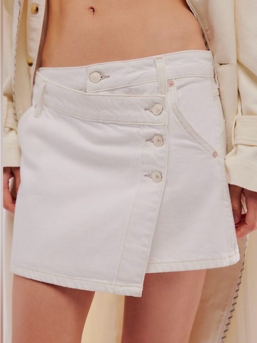 We The Free White Denim Mini Skirt